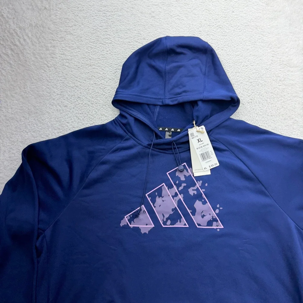 Adidas Mens Training Hoodie Dark Blue Bliss Lila Graphic Logo XL IM1770 NWT
